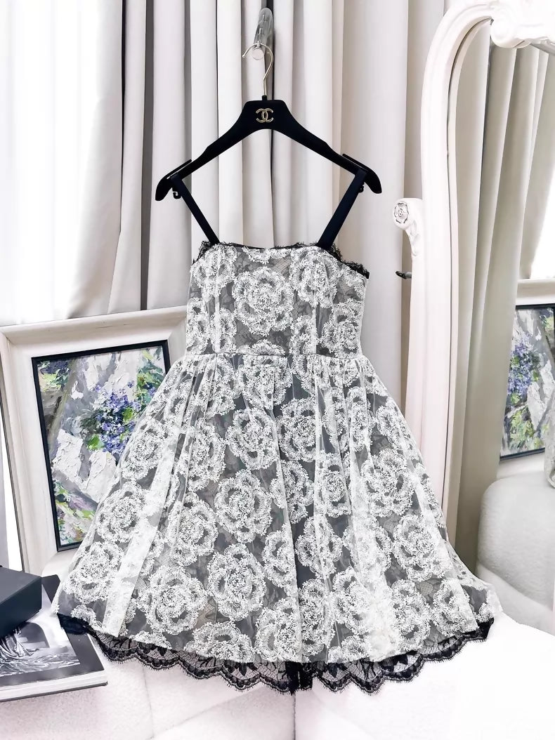 Chanel 10S Black and White lace dress