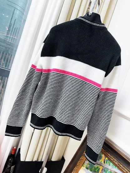 Chanel 22b black, white and pink stripes cardigan