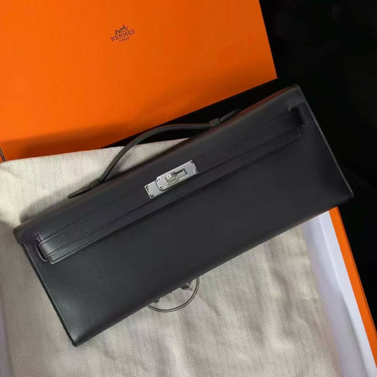 Hermès Kelly Cut Noir (Black) Swift Leather with Palladium Hardware