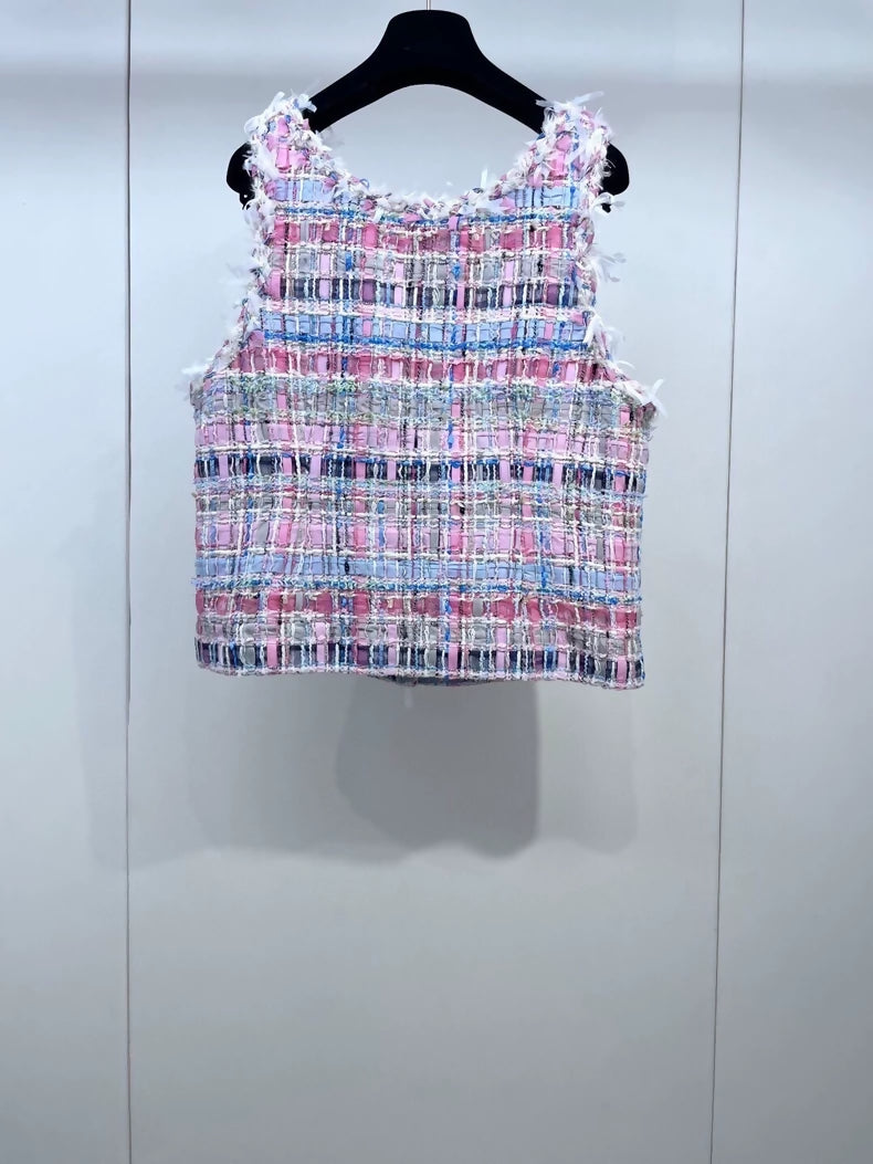 Chanel 25S pink tweed vest cardigan