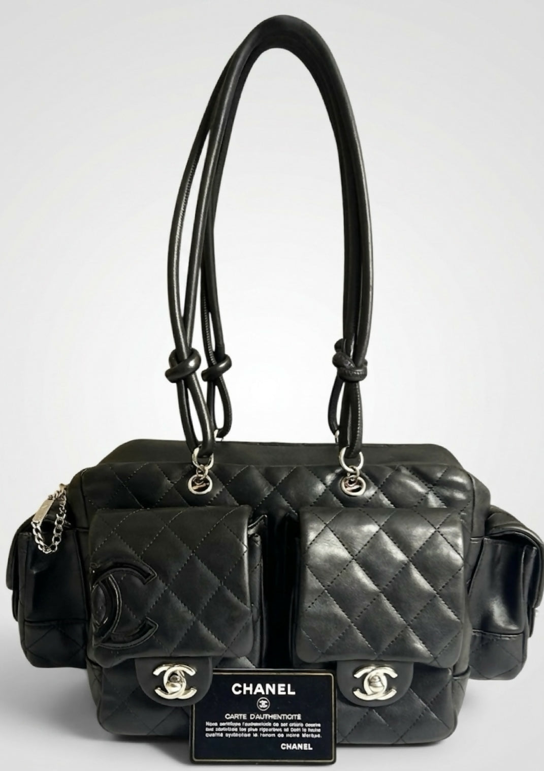 Chanel 2005 Small Cambon Reporter Black Lambskin Handbag SHW