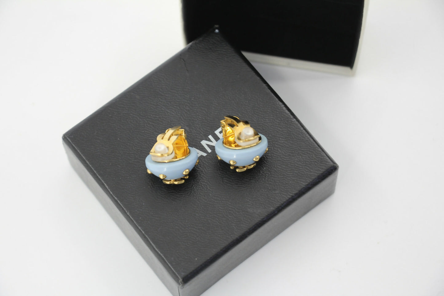 Chanel 96C Resin Light Blue Bean Clip-on Earrings