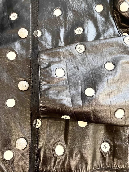 Chanel polka dot black leather jacket