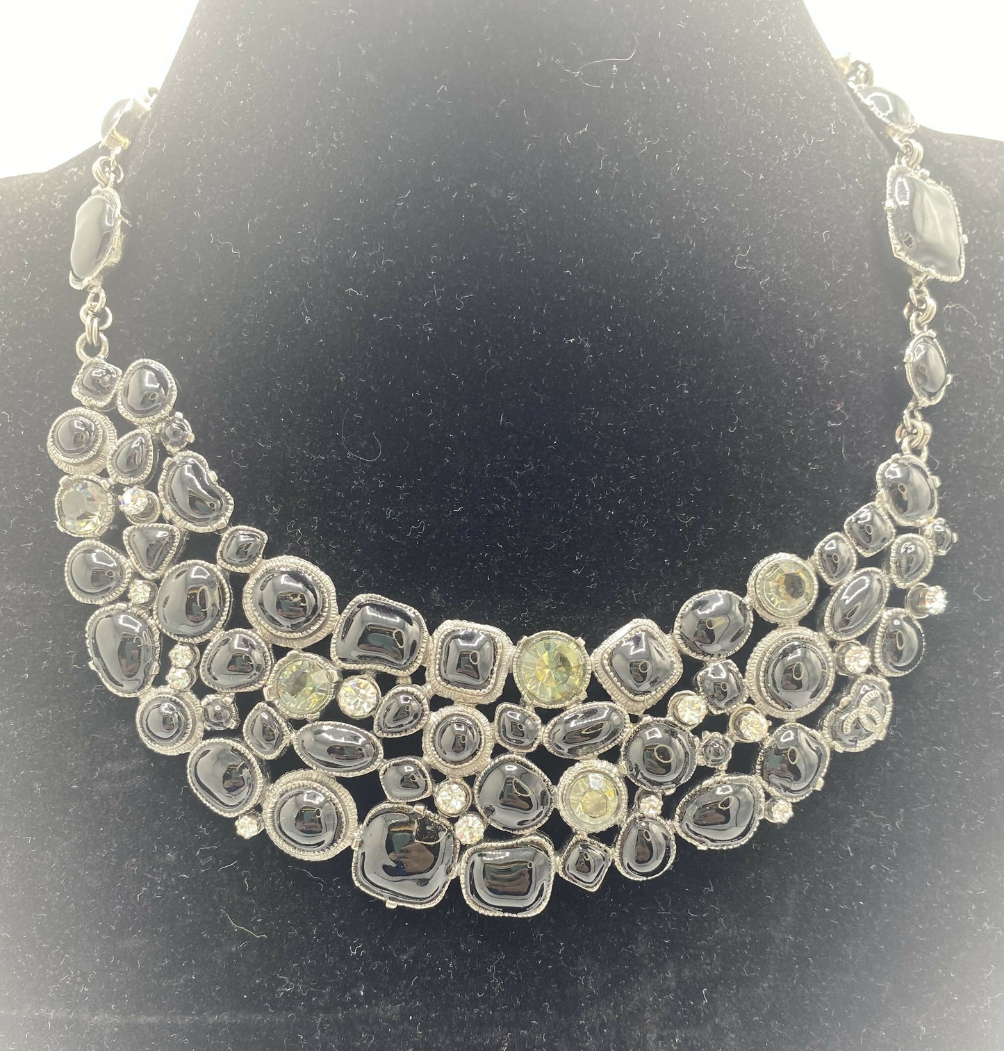 Rare Chanel 08A Black Crystals CC Gripoix Bib Collar Necklace