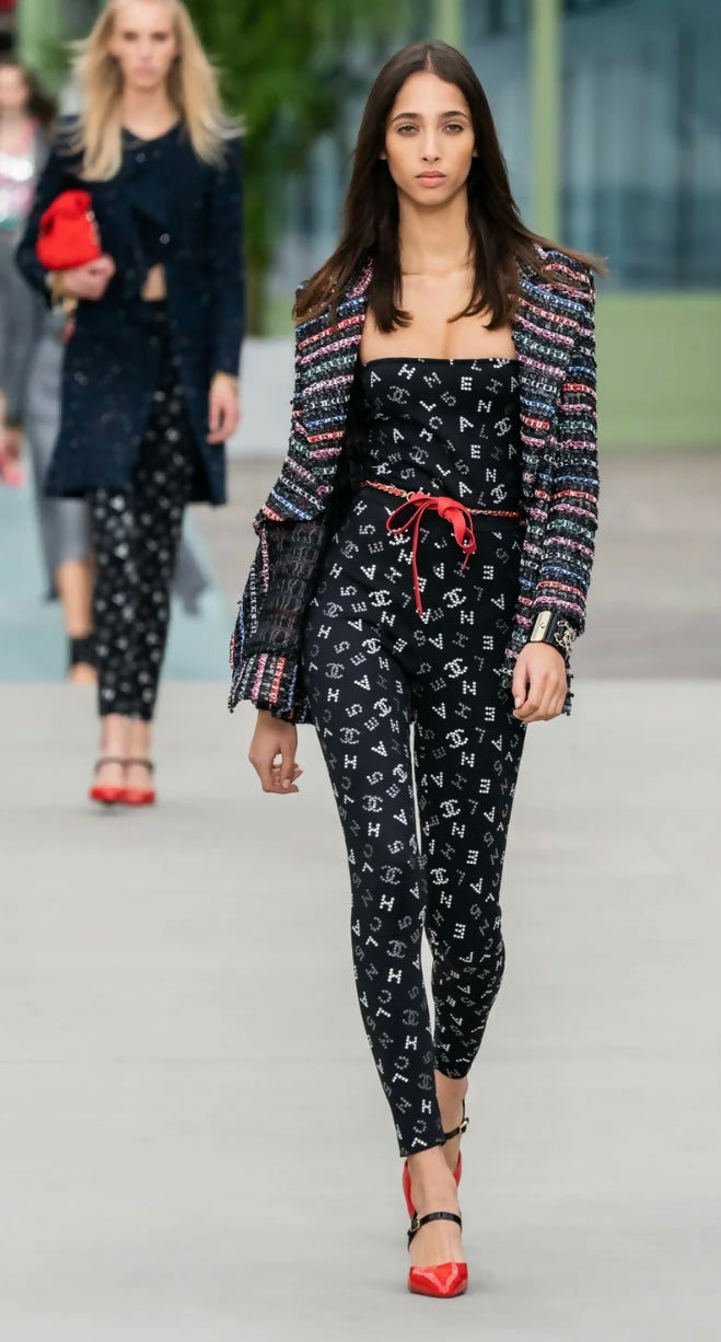 Chanel 20C Runway Black CC Logo Pants Leggings FR 42