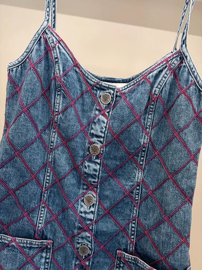 Chanel 22M Blue Diamond Pattern Denim Dress