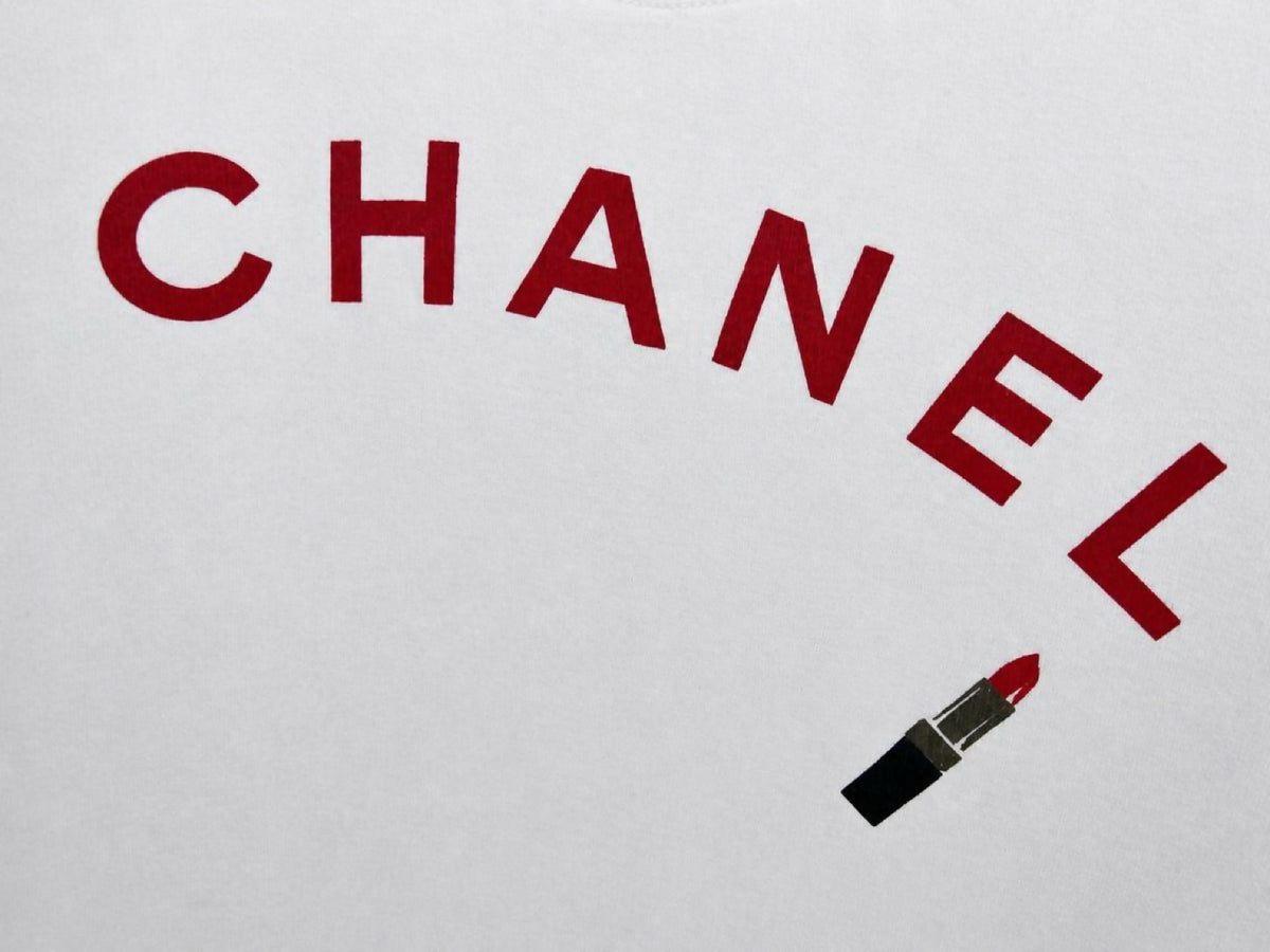 Chanel White Makeup Lipstick Logo Sweater (rare)