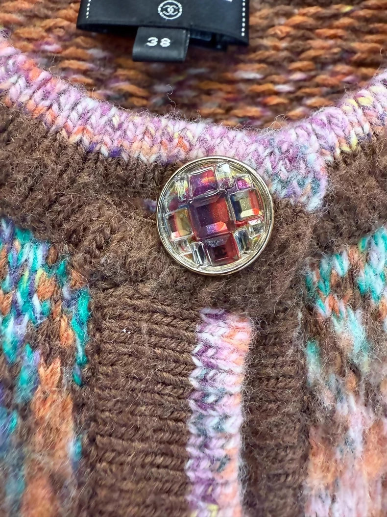 Chanel 22A brown plaid wool cardigan