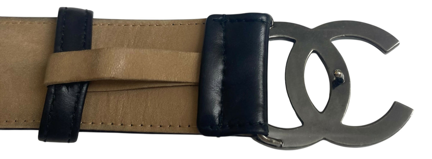 Chanel 12P Lucky Charms Black Distressed Glazed Calfskin Leather Belt Size 85/34