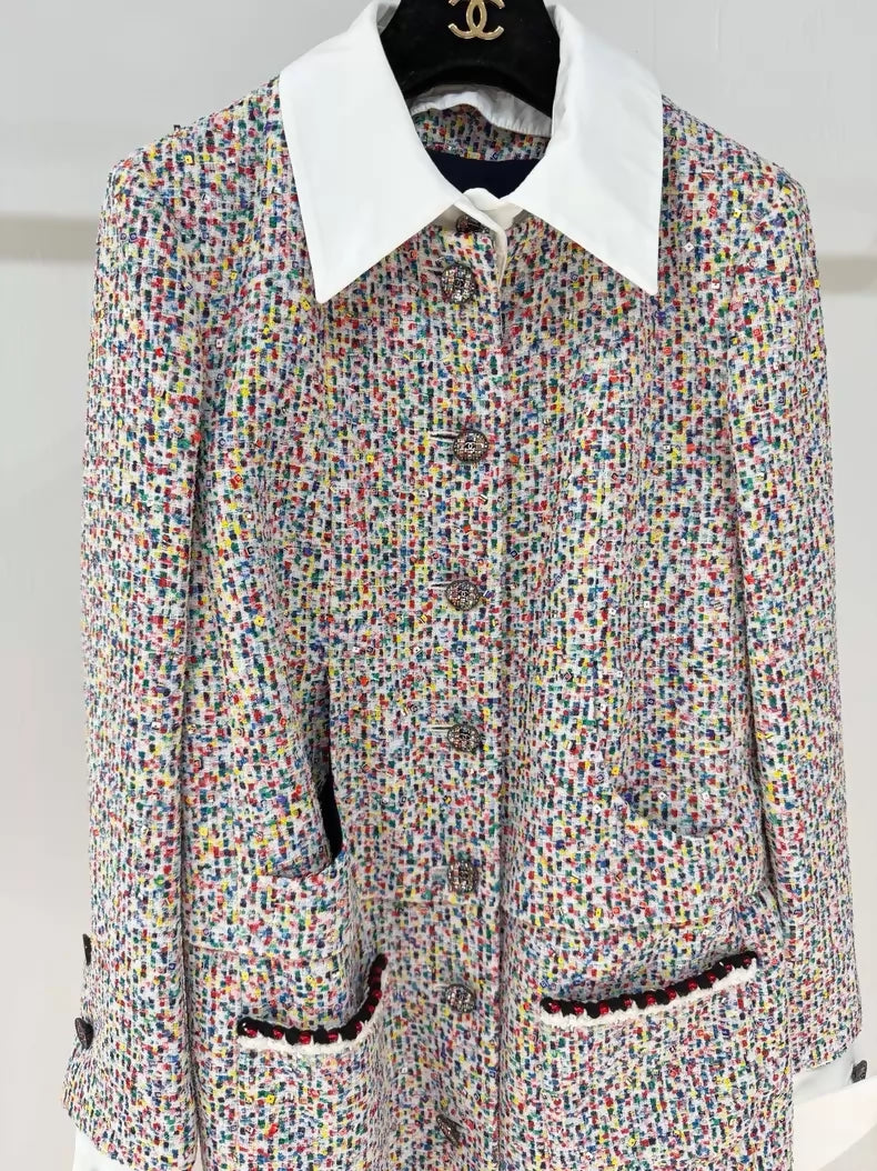Chanel 25C  Tweed Colorful Sequined Shirt Sleeve Jacket