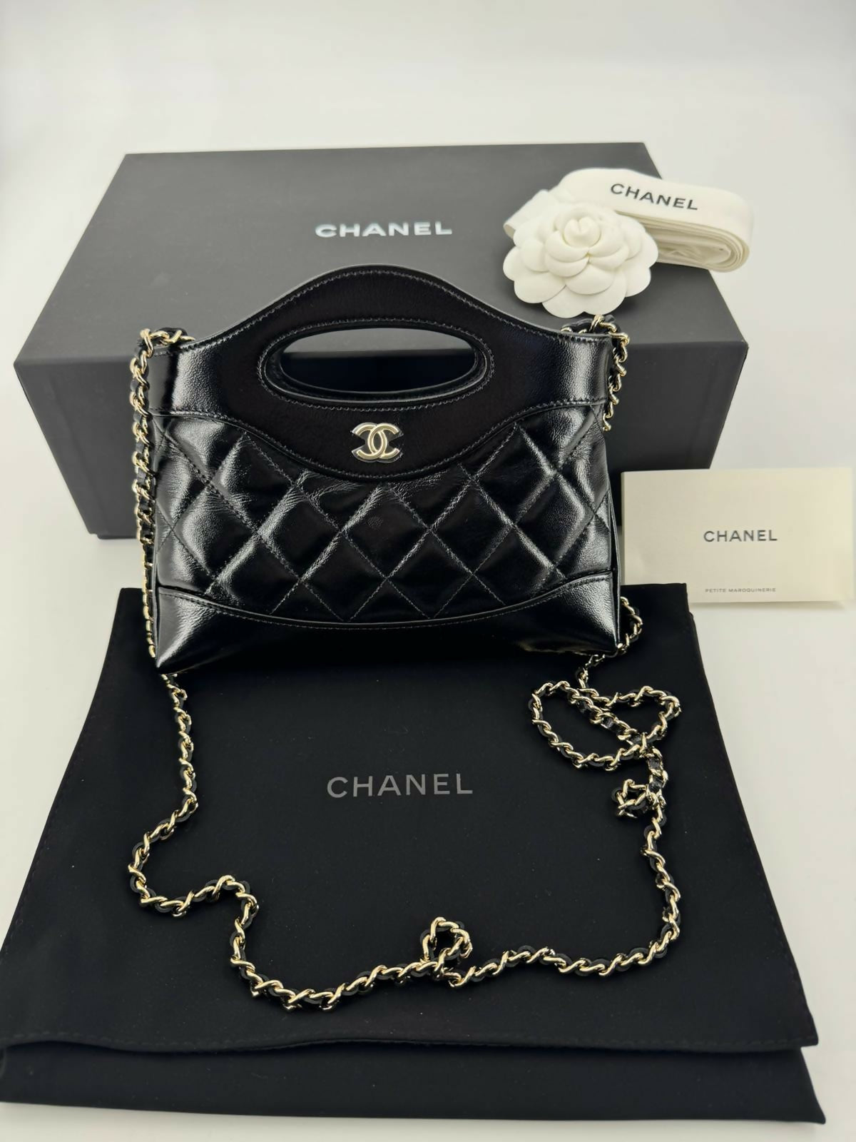 Chanel 31 Nano Black Shiny Lambskin Bag with GHW
