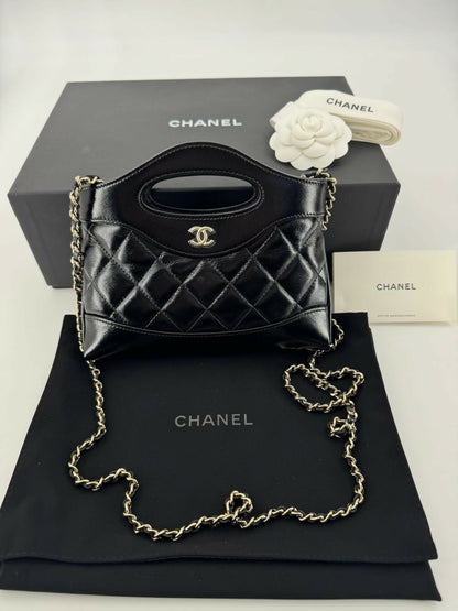 Chanel 31 Nano Black Shiny Lambskin Bag with GHW
