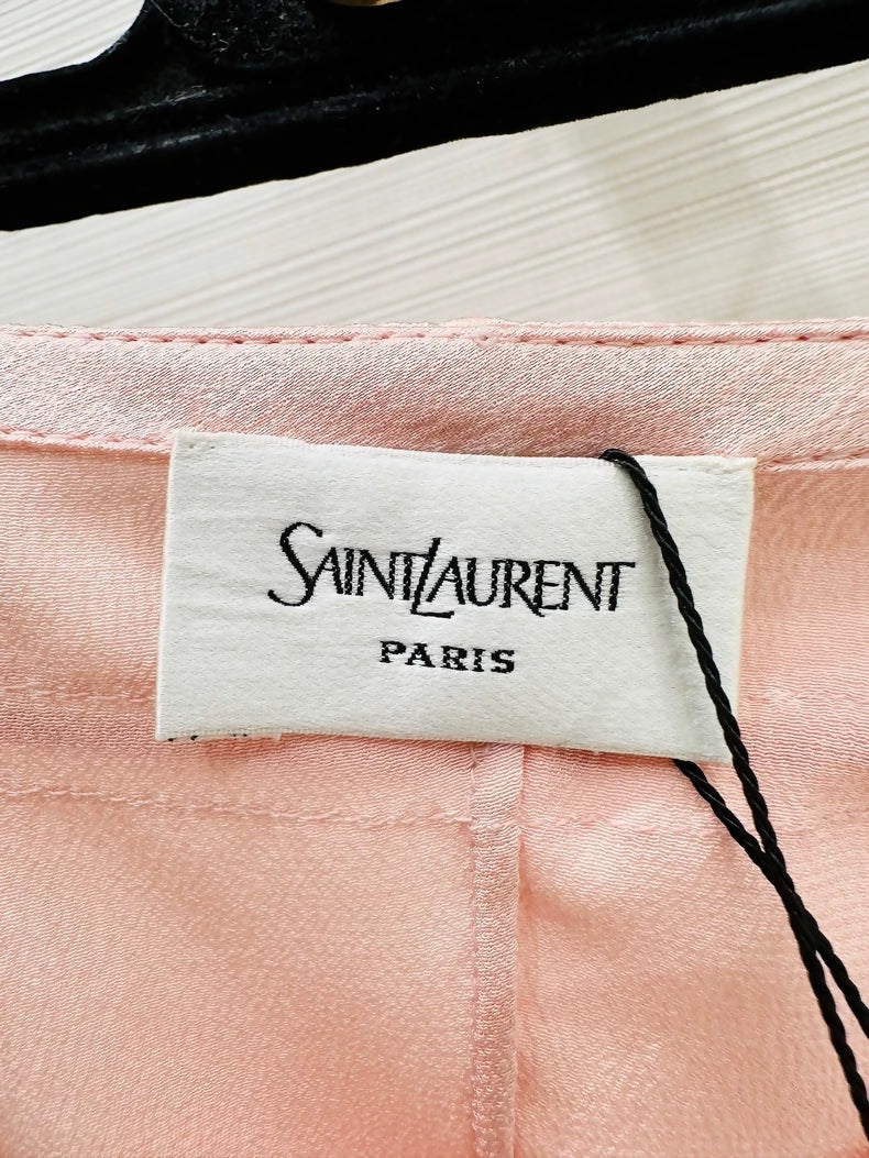 YSL Saint Laurent 26 peach pink silk shorts
