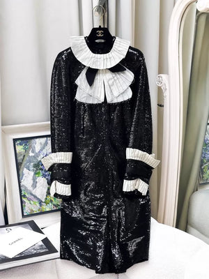 Chanel 2009 runway piece black & White sequined dress