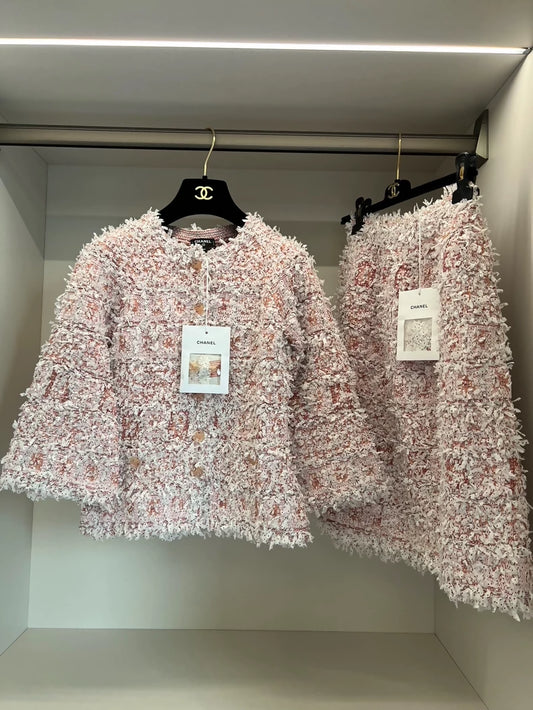Chanel floral pink tweed jacket & skirt
