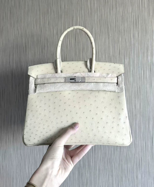 Hermes Birkin 30 3C wool white ostrich leather palladium hardware