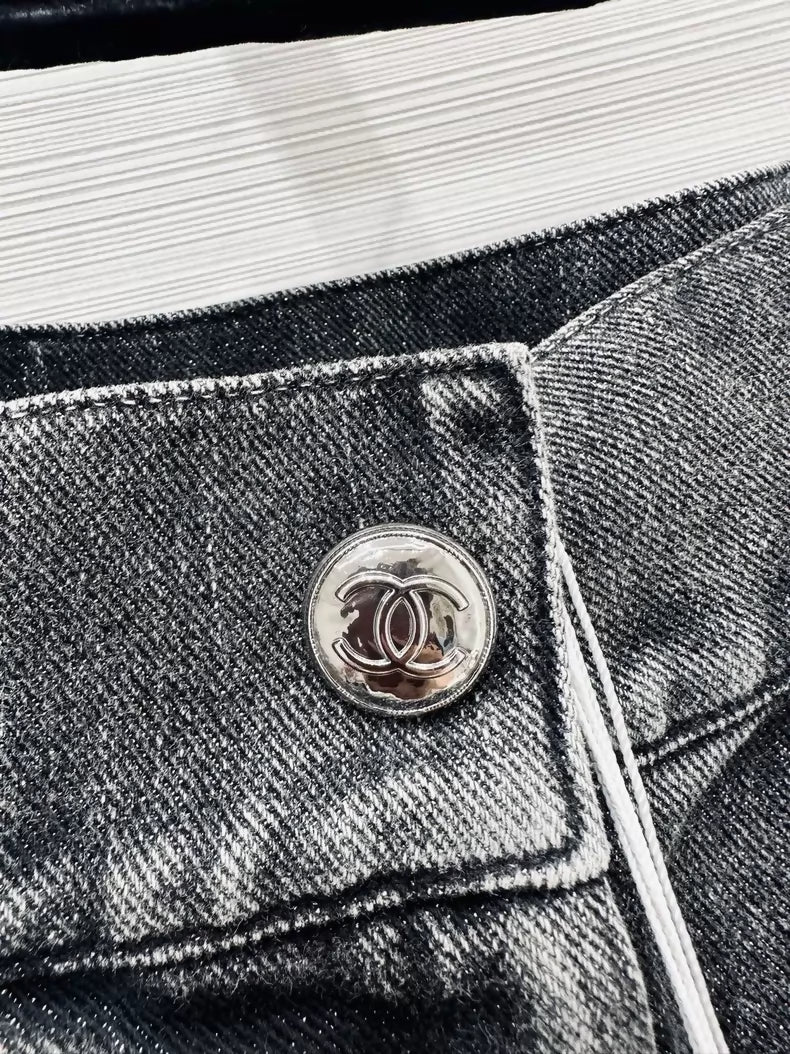 Chanel washed grey logo denim skirt, F34,