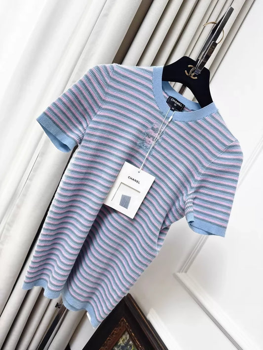 Chanel 25B Blue-Purple and Pink Striped Top