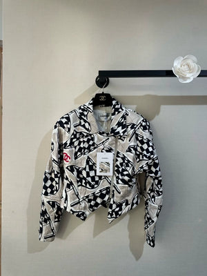Chanel 23P black and white checkered silk jacket