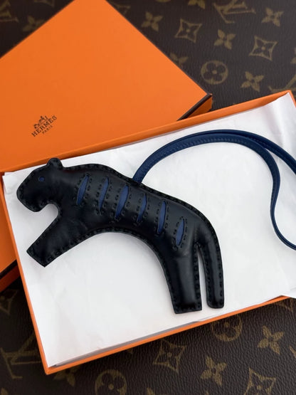 Hermes RooRoo Tiger Bag Charm Black/Bleu de Malte