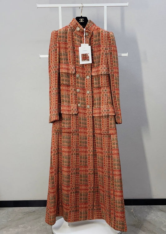 Chanel orange tweed long coat