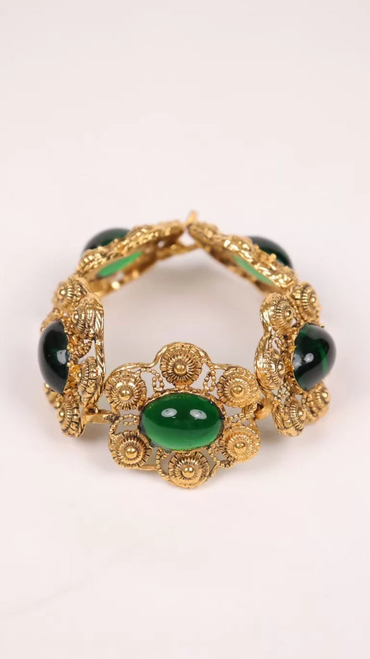 Chanel 1995 Green Glass Gold Braided Bracelet