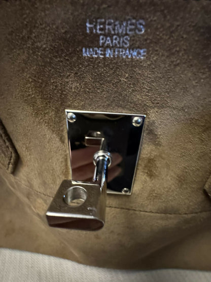 Hermes Birkin Shoulder Doblis Suede Brown Leather Palladium hardware