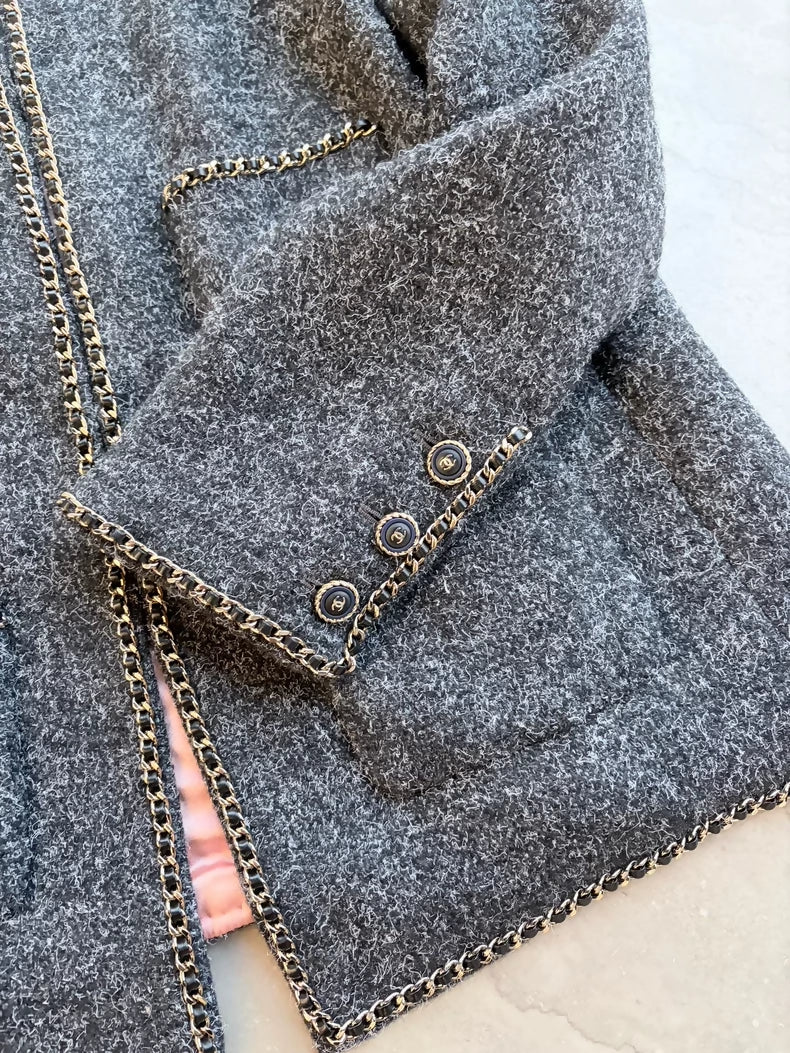 Chanel 19b grey wool jacket
