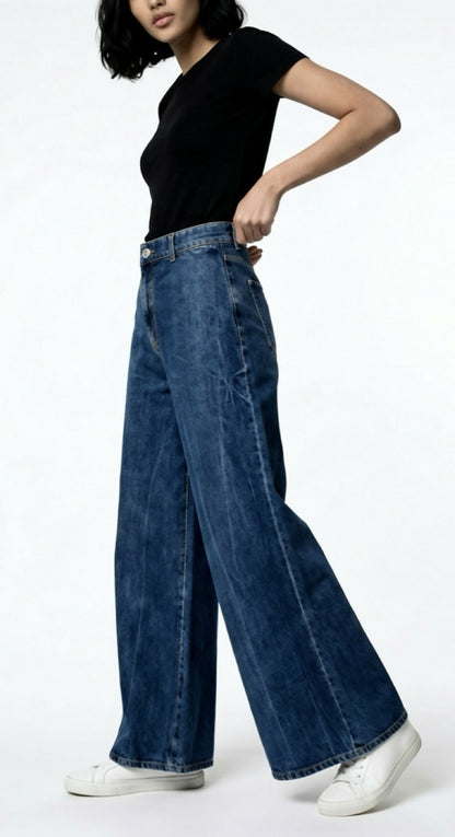 Chanel 19P Sand By The Sea Wide Leg Blue Jeans FR 36