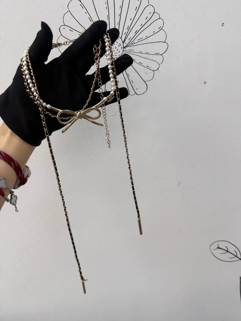 Chanel 22S Double Bow Leather Choker Necklace