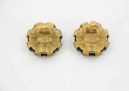 Chanel Vintage 94 Gold Plated & Resin Buckle CC in Black and Gold Clip-on Earrings