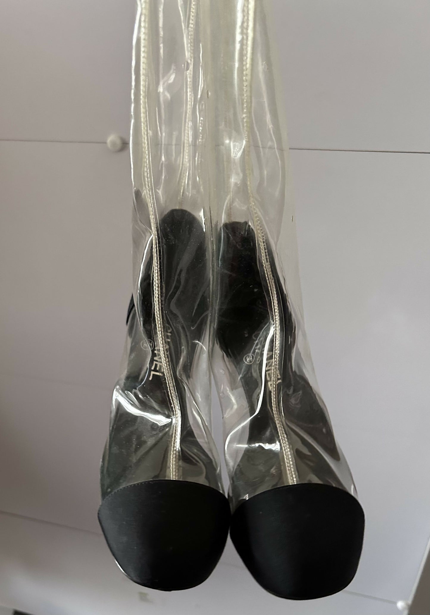 Chanel Transparent/Black PVC and Grosgrain Knee High Boots