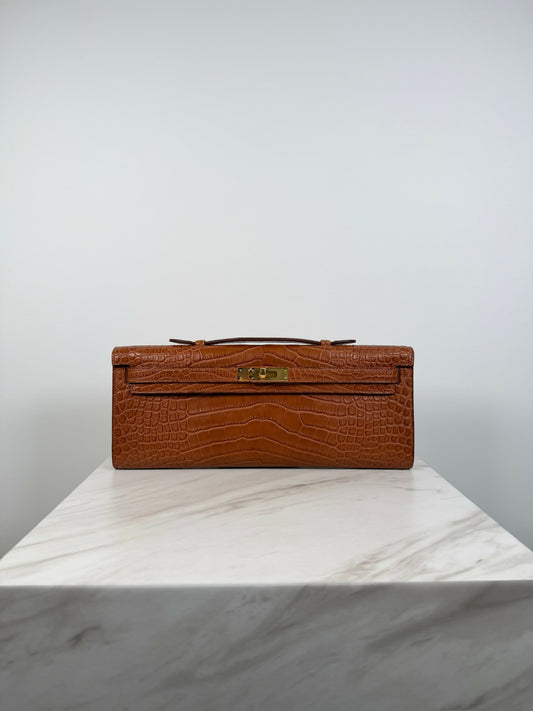 Hermès Kelly Cut Gold Matte Alligator Gold hardware