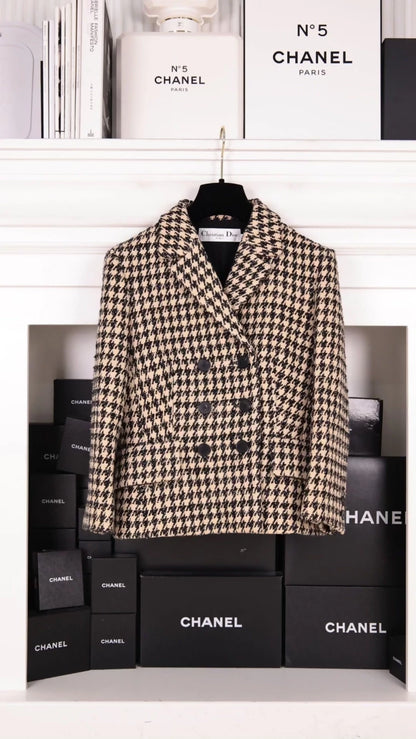 Dior Brown Houndstooth Blazer with Skirt Set