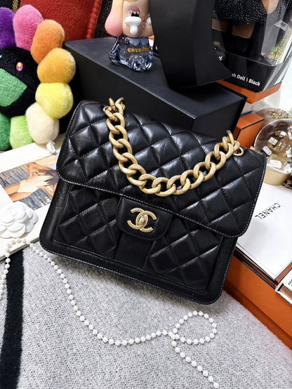 Chanel 23S black calfskin quilted messenger bag