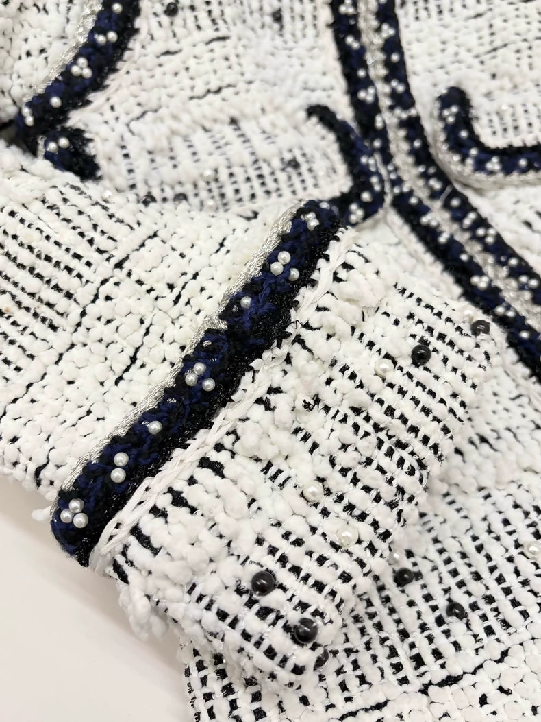 Chanel 2017 Black and White Beaded Tweed Jacket