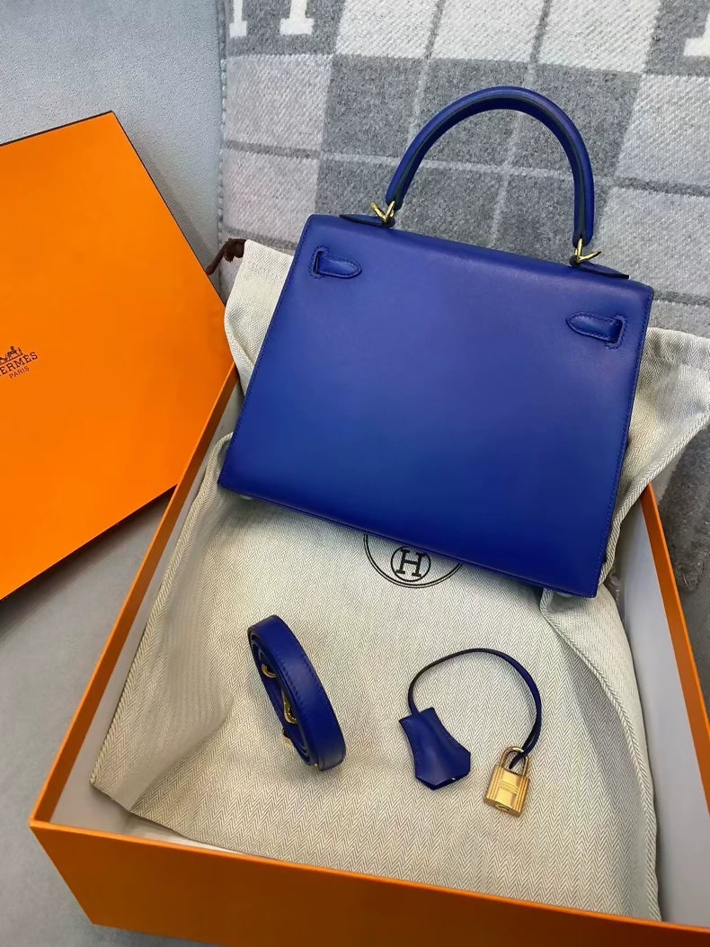 Hermes Kelly 25 Electric Blue TAD Leather with gold hardware
