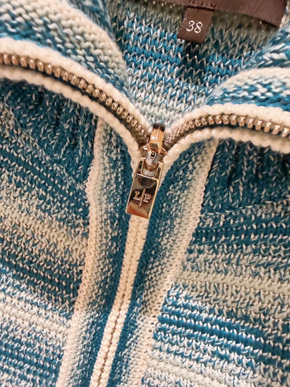 Loro Piana Blue and White Gradient Striped Knit Cardigan