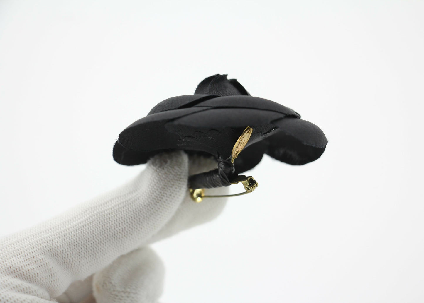 Chanel Vintage 81-85 Silk Black Camellia Brooch