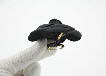 Chanel Vintage 81-85 Silk Black Camellia Brooch