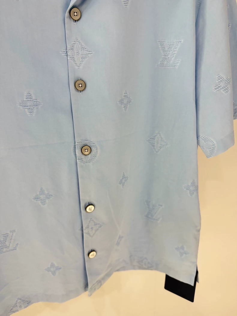 Louis Vuitton 26 MONOGRAM Blue Embossed Logo Short-Sleeve Shirt