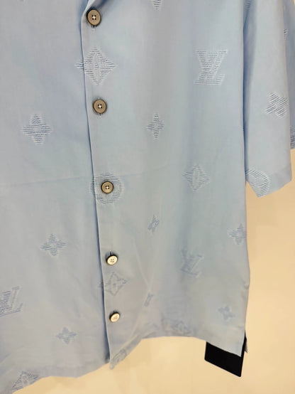 Louis Vuitton 26 MONOGRAM Blue Embossed Logo Short-Sleeve Shirt