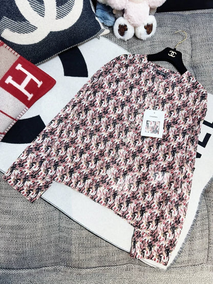 Chanel 23A Pink Flower Printed Silk Shirt