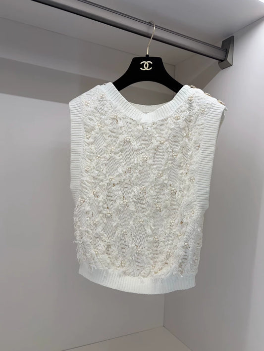 Chanel 21S White tweed top