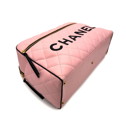 Chanel Vintage Matelassé Logo Boston Bag – Pink & Black Leather