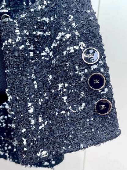 Chanel 26P black and white sequined tweed jacket