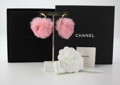 Chanel 24C Plush Early Spring Resort Collection Hoop Pink Stud Earrings