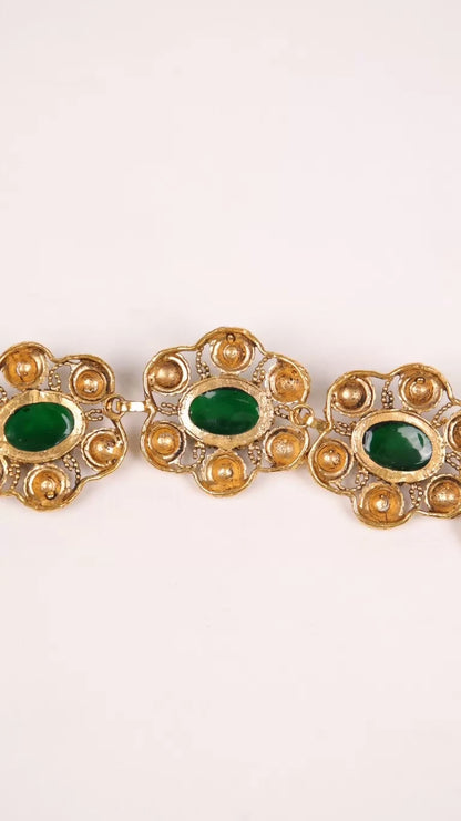Chanel 1995 Green Glass Gold Braided Bracelet