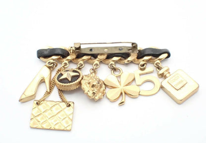 Chanel Vintage 96P Gold Plated & Leather Perfume Bottle Shoe Camellia Quilted Bag Charm Brooch