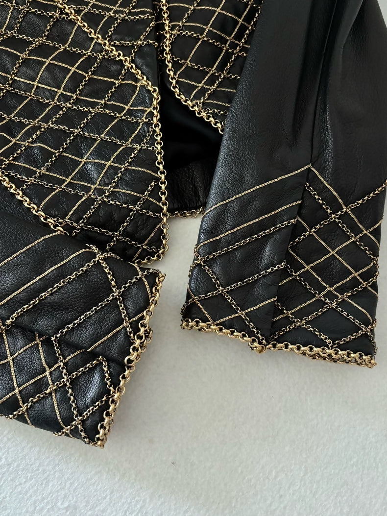 Chanel 2011 Byzantine Gold Quilted Chain Lambskin Leather Jacket